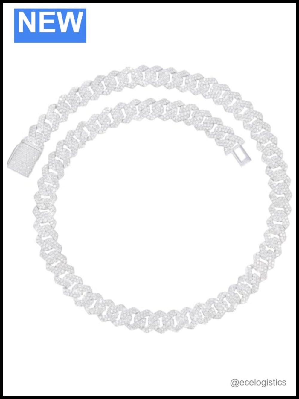 14MM Moissanite Cuban Link Chain 18K White Gold Plated Necklace
